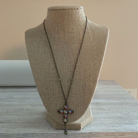 Stunning Michal Negrin Cross Necklace with Multicolored Crystals - Picture 7 of 11